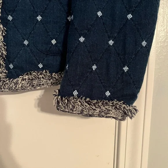 J. McLaughlin Dark Blue Quilted Blazer with Fringe Trim - Picture 4 of 6